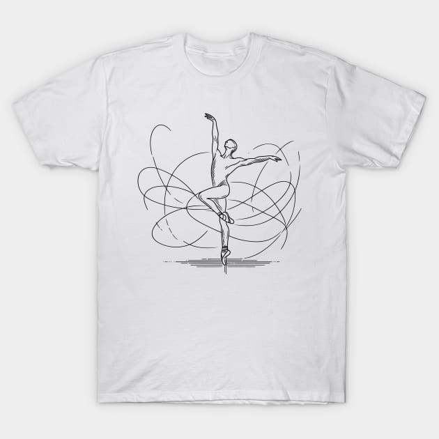 Black one line art Ballet Male dancer T-Shirt by PrintSoulDesigns